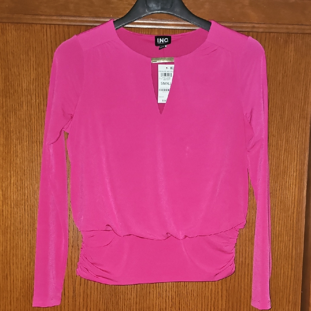 INC International Concepts Women's Fuchsia Long Sleeve Blouse
